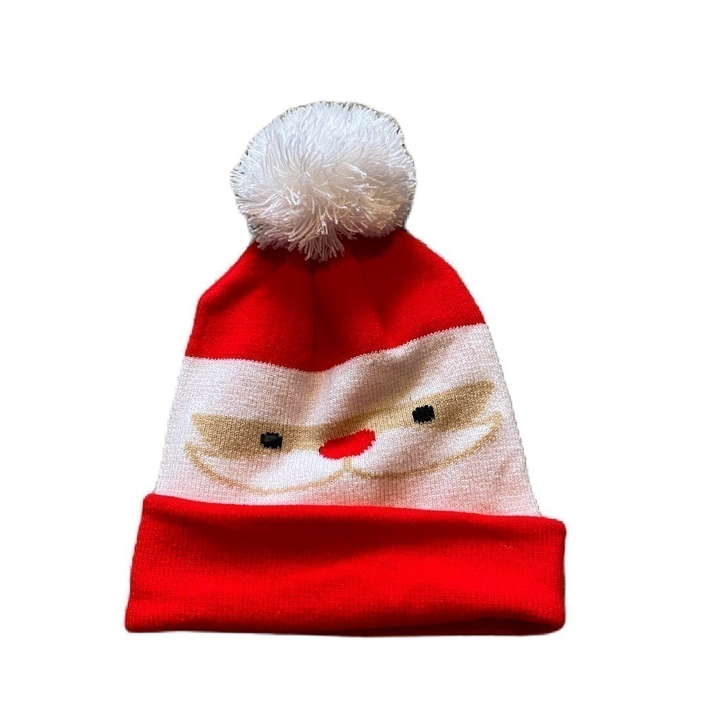 Santa Claus Hat Kids 3-6 Red White Christmas Pom Beanie